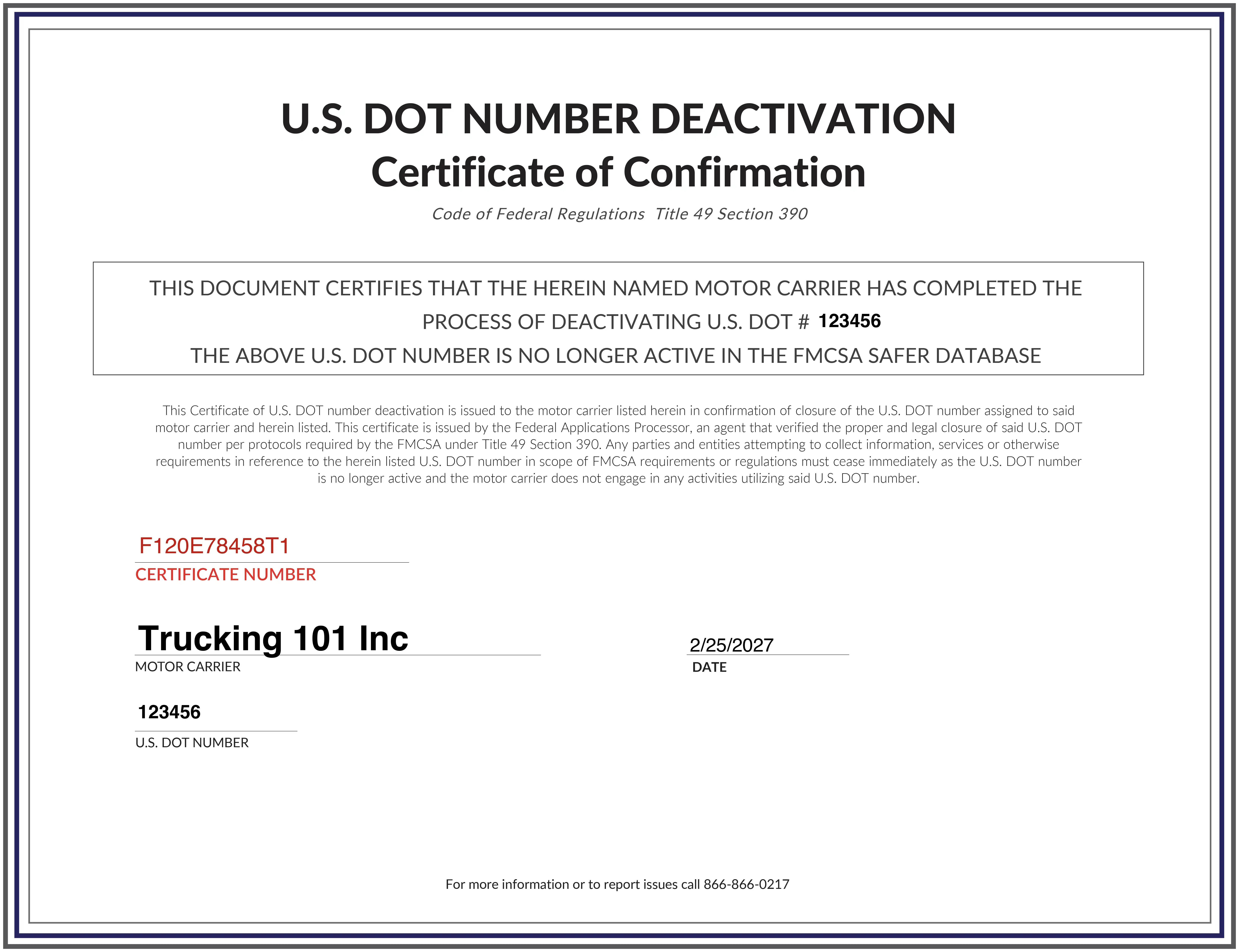 Certificate of Confirmation sample